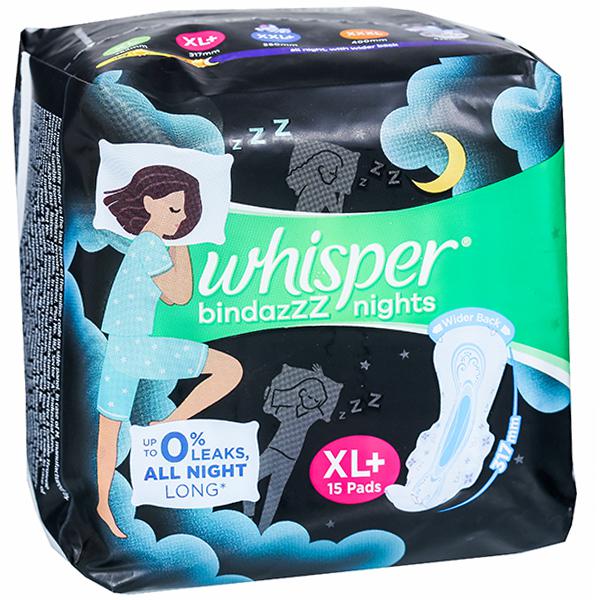Whisper Bindazzz Nights XL+15Pads – S Indira Super Market
