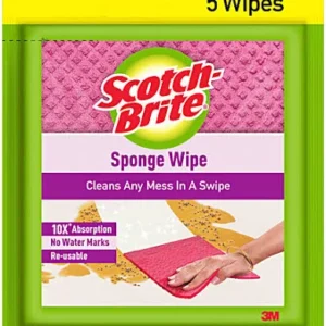Scotch brite Sponge Wipes for Kitchen cleaning, Re-usable Absorbent and Surface Cleaner, 5 pcs